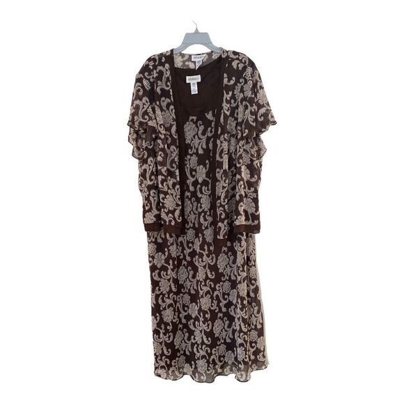 Plus Size brown 2 piece floral dress set size 34W - Picture 1 of 7